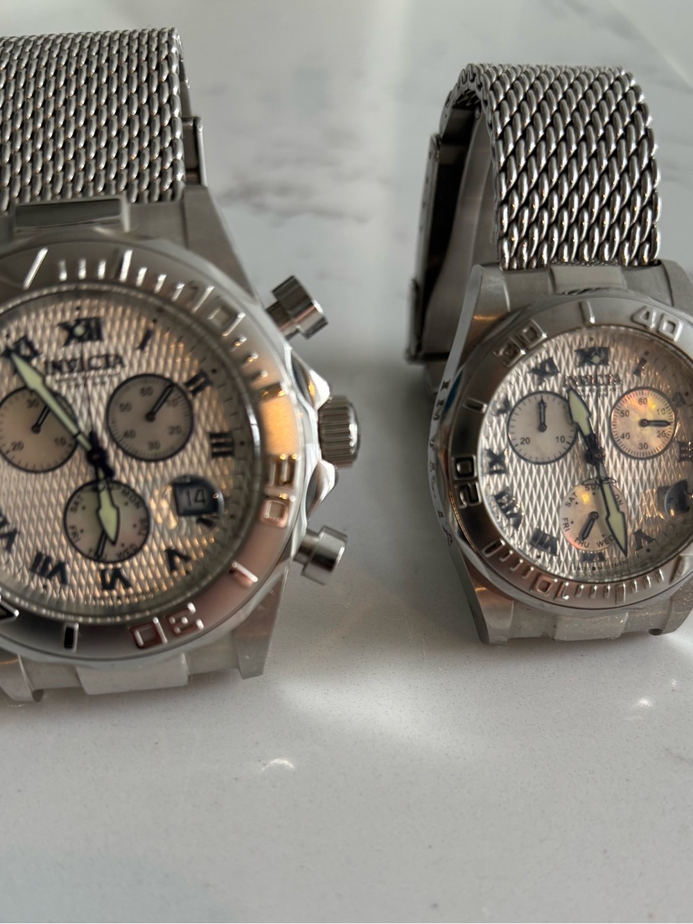 Invicta His and Hers Matching Silver Chronograph Sea Wizard Swim Watches